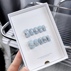 Y2K Metallic Denim Handmade press on Nails / 10Pcs Squoval Nails