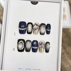 Dark Star Pupil Cat Eye Handmade press on Nails / 10Pcs Squoval Nails