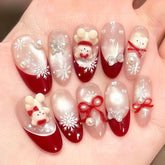 Snowflake Bear Presson on Nails 10Pcs Medium Almond Nails