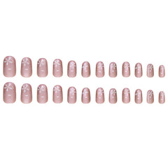 Flower Press on Nails 24Pcs Short Oval Nails