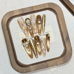 Zircon Cat Eye(Handmade press on nails)/10Pcs Stiletto Nails