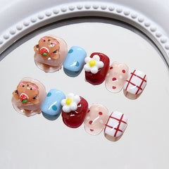 Polka Dot Bear Flowers(Handmade Press On Nails)/10Pcs Short Children's Nails