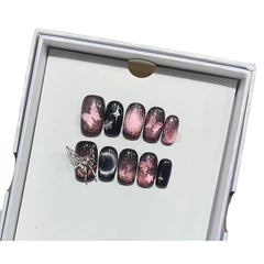 Starry Sky Butterfly Cat Eye Handmade press on Nails / 10Pcs Squoval Nails