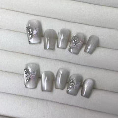 3D Diamond Butterfly Cat Eye(Handmade press on nails)/10Pcs Squoval Nails