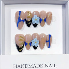 Embossed Gilt Floral(Handmade press on nails)/10Pcs Almond Nails