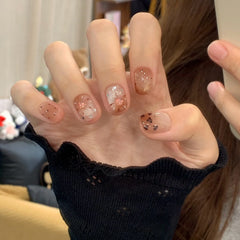 Leopard Print Stars(Handmade press on nails)/10Pcs Square Nails