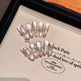 Cat Eye Flower Diamond Handmade press on Nails / 10Pcs Stiletto Nails