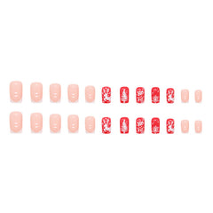 Snowflake Elk Red Press on Nails 24Pcs Medium Squoval Nails