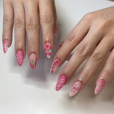 3D flower diamond cross Pink Press on Nails 24Pcs Medium Almond Nails
