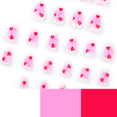 Blush Heart Diamond Press on Nails 24Pcs Medium Almond Nails