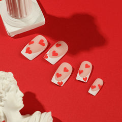 Frosted White French Love Press on Nails 24Pcs Medium Squoval Nails