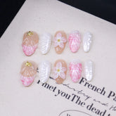 3D Flower Shell Ocean Handmade press on Nails / 10Pcs Almond Nails