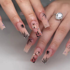 Pumpkin Spider Web Press on Nails 24Pcs Medium Ballerina Nails