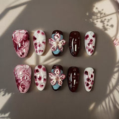 Rendering 3D Flowers Handmade press on Nails / 10Pcs Almond Nails