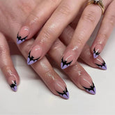 Purple French bat Press on Nails 24Pcs Medium Almond Nails
