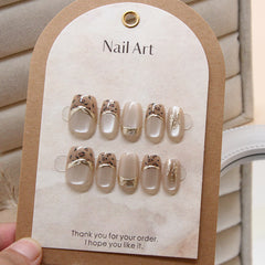 Leopard Print 3D Lines Cat Eye Gradient(Handmade press on nails)/10Pcs Squoval Nails