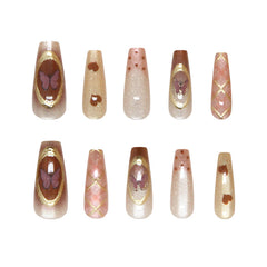 Plaid Butterfly Heart Cat Eye(Handmade press on nails)/10Pcs Ballerina Nails