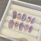 Purple Blush Butterfly Cat Eye(Handmade press on nails)/10Pcs Coffin Nails