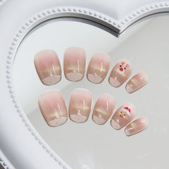 Cat Eye Christmas Press on Nails 24Pcs Short Squoval Nails