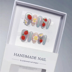 Fruit Carving Cat Eye(Handmade press on nails)/10Pcs Almond Nails