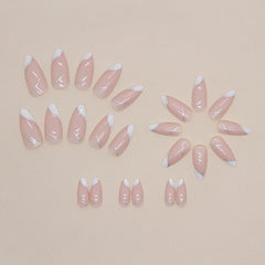 French Sweet Girl Press on Nails 24Pcs Medium Almond Nails