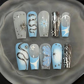 Blue Butterfly & Snake Y2K Cat Eye(Handmade press on nails)/10Pcs Ballerina Nails
