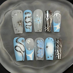 Blue Butterfly & Snake Y2K Cat Eye(Handmade press on nails)/10Pcs Ballerina Nails