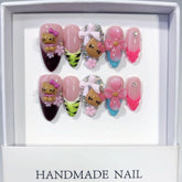 Kitty Carved(Handmade press on nails)/10Pcs Almond Nails