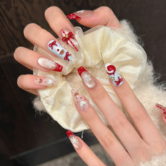 Christmas Strawberry Cake(Handmade press on nails)/10Pcs Coffin Nails