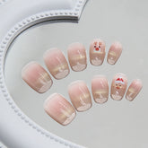 Cat Eye Christmas Press on Nails 24Pcs Short Squoval Nails
