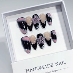 Smudged Flower(Handmade press on nails)/10Pcs Almond Nails