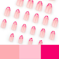 Pink Love French Press on Nails 24Pcs Medium Almond Nails