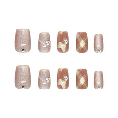 Plaid Golden Butterfly Cat Eye(Handmade press on nails)/10Pcs Squoval Nails