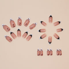 White French Bat Press on Nails 24Pcs Medium Almond Nails