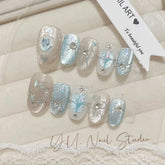 Blue Cat Cat Eye(Handmade press on nails)/10Pcs Oval Nails