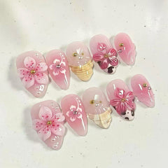 French Cow Pattern Press on Nails 10Pcs Short Almond Nails