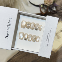 Bow Cat Eye Handmade press on Nails / 10Pcs Squoval Nails