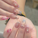 Pink Flower Vacation Press on Nails 10Pcs Medium Almond Nails