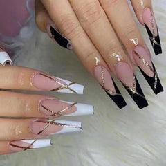 Gold Bars(Handmade press on nails)/24Pcs Ballerina Nails