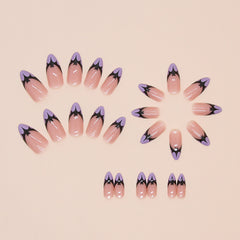 Purple French bat Press on Nails 24Pcs Medium Almond Nails