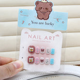 Bear Cat Eye Blue Pink Plaid(Handmade Press On Nails)/10Pcs Short Children's Nails