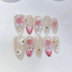 Spring Flowers(Handmade press on nails)/10Pcs Almond Nails