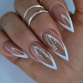 French Wings Press on Nails 24Pcs Medium Almond Nails