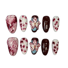 Rendering 3D Flowers Handmade press on Nails / 10Pcs Almond Nails