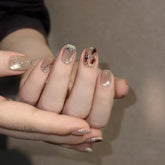 Cat Eye French Dark Brown Blending Press on Nails 24Pcs Short Squoval Nails