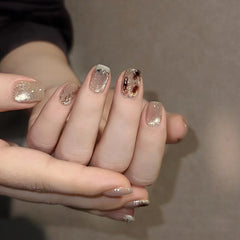 Cat Eye French Dark Brown Blending Press on Nails 24Pcs Short Squoval Nails