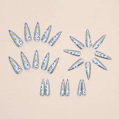 Grid Ghost Press on Nails 24Pcs Long Stiletto Nails
