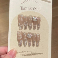 French Cat Eye Kitty Handmade press on Nails / 10Pcs Ballerina Nails