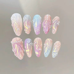 Mermaid Aurora Pearl(Handmade press on nails)/10Pcs Almond Nails