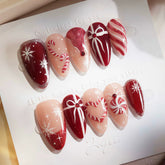 Red Velvet Christmas Presson on Nails 10Pcs Medium Almond Nails